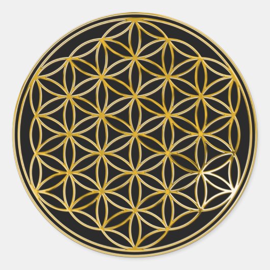 生命の花 |金ゴールド、小 |黒 ラウンドシール (正面)