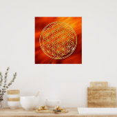 生命の花 |金ゴールド、赤い炎 ポスター (キッチン)