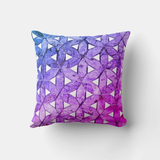 生命の青いピンクの紫色の花、おびえたジオメトリ クッション (裏面)