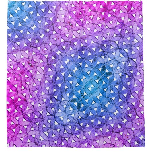 生命の青いピンクの紫色の花、おびえたジオメトリ シャワーカーテン (正面)