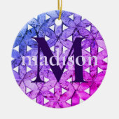 生命の青いピンクの紫色の花、おびえたジオメトリ セラミックオーナメント (正面)