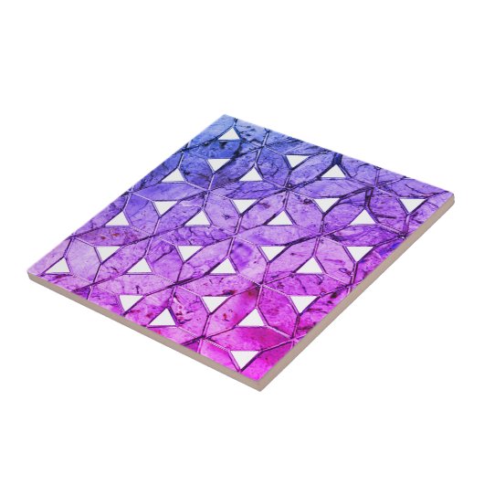 生命の青いピンクの紫色の花、おびえたジオメトリ タイル (側面)