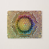 生命はすOmのヨガの黙想の曼荼羅の花 ジグソーパズル (横)