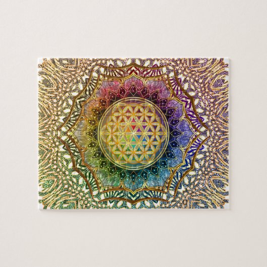生命はすOmのヨガの黙想の曼荼羅の花 ジグソーパズル (横)