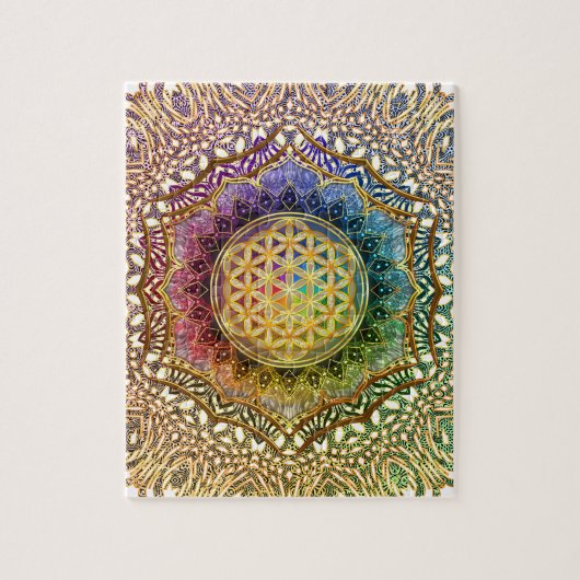 生命はすOmのヨガの黙想の曼荼羅の花 ジグソーパズル (縦)