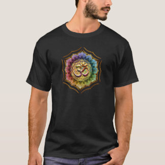 生命はすOmのヨガの黙想の曼荼羅の花 Tシャツ