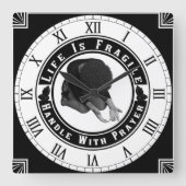 生命はもろい祈りの言葉 スクエア壁時計 (正面)