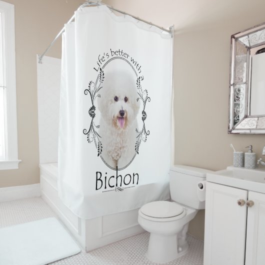 生命はよりよいBichonのシャワー・カーテンです シャワーカーテン (インサイチュ)