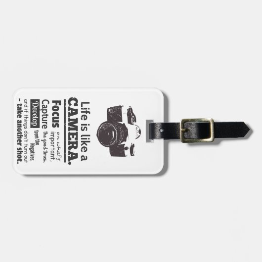 生命はカメラの引用文、グランジな黒のようです ラゲッジタグ (正面横)