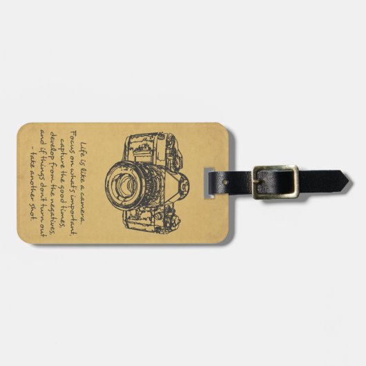 生命はカメラの引用文、ヴィンテージのようです ラゲッジタグ (正面横)