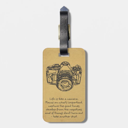 生命はカメラの引用文、ヴィンテージのようです ラゲッジタグ (裏面縦)