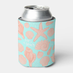 生命はビーチの貝殻のピンクの青パターンです 缶クーラー