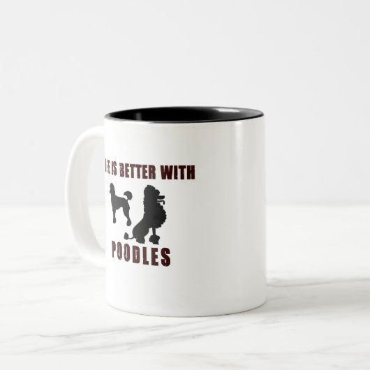 生命はプードルの黒のデザインとよりよいです ツートーンマグカップ (正面左)