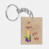 生命はユーモアのあるなことわざの引用文ワインの助けの起こります キーホルダー (正面左)
