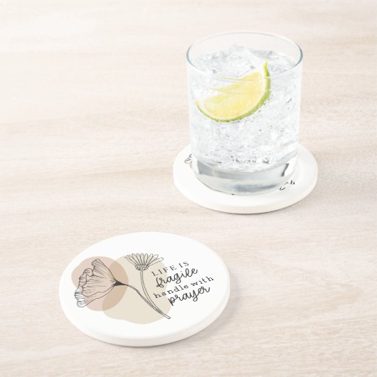 生命は壊れやすい取っ手と祈りの言葉花 コースター (側面)