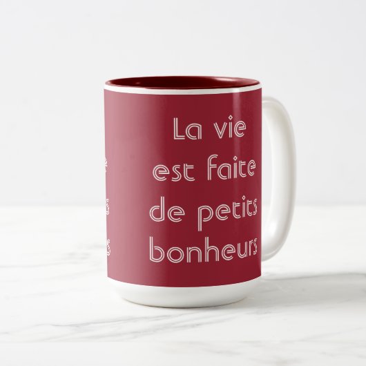 生命は小さい喜びのフランス人の引用文から成っています ツートーンマグカップ (正面右)