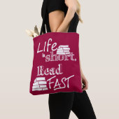 生命は短いです、読書の速いブックバッグ トートバッグ (クローズアップ)