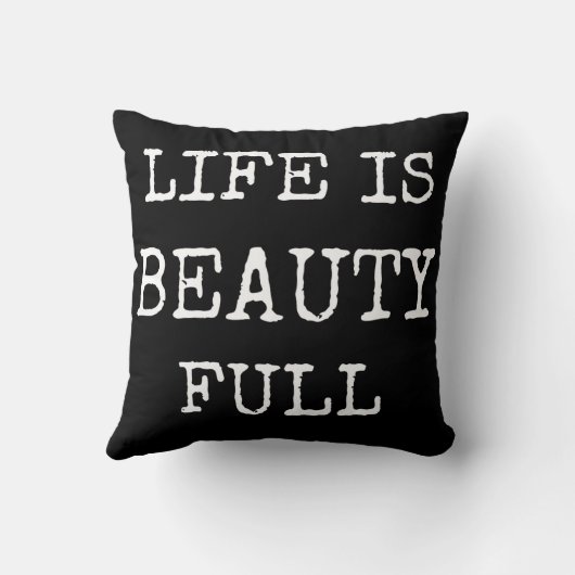 生命は美しいの全黒い単語の枕です クッション (裏面)
