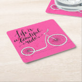 生命は美しい乗車のピンクです スクエアペーパーコースター (アングル)