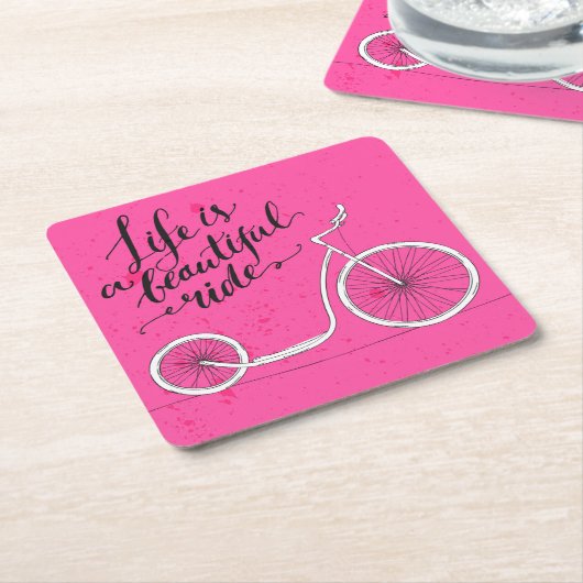 生命は美しい乗車のピンクです スクエアペーパーコースター (アングル)