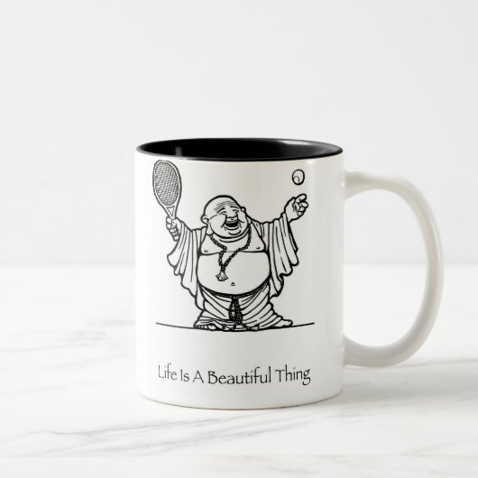 生命は美しい事の仏のコーヒー・マグです ツートーンマグカップ (右)