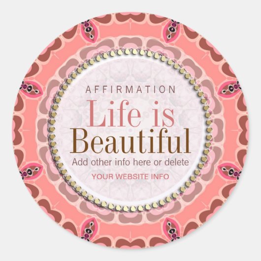 生命は美しい地球のピンクの種族のステッカーです ラウンドシール (正面)