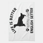 生命は英国セッターとよりよいです キッチンタオル (縦)