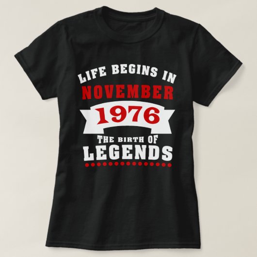 生命は11月1976日の誕生日を始めます Tシャツ (デザイン正面)