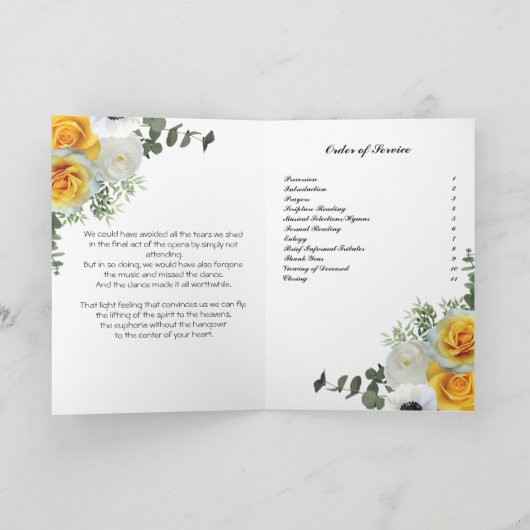 生命または記念プログラムの葬式かお祝い プログラム (内部)