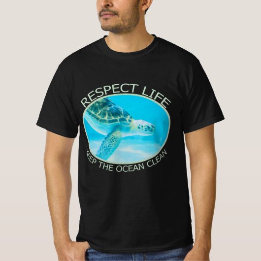 生命を尊重保し海をクリーン Tシャツ (正面)