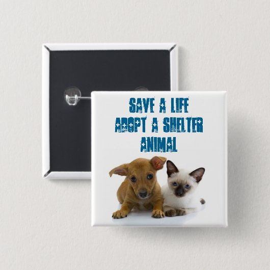 生命を採用します避難所動物を救って下さい 缶バッジ (正面&裏面)