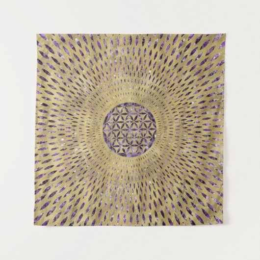 生命アメジストおよび金ゴールドの花 タペストリー (正面(横))