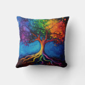 生命カラフル根の木の知識ウィズダム平和 クッション (裏面)
