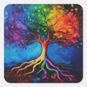 生命カラフル根の木の知識ウィズダム平和 スクエアシール (正面)