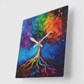 生命カラフル根の木の知識ウィズダム平和 スクエア壁時計 (傾斜)