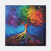 生命カラフル根の木の知識ウィズダム平和 マグネット (正面)