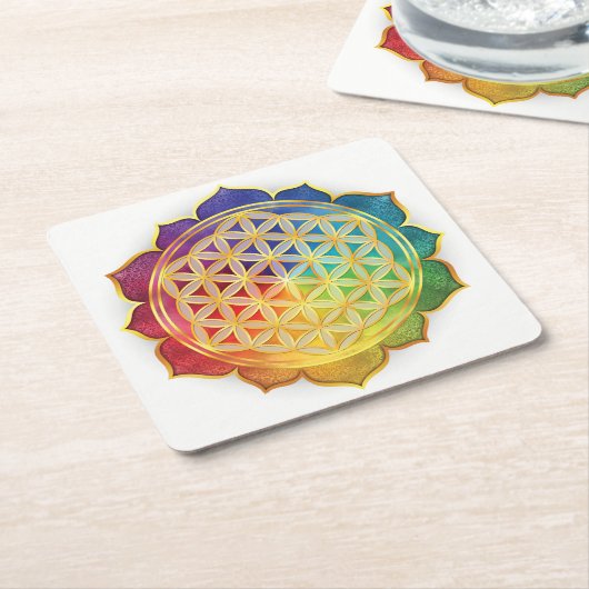 生命コースターの虹の花 スクエアペーパーコースター (アングル)