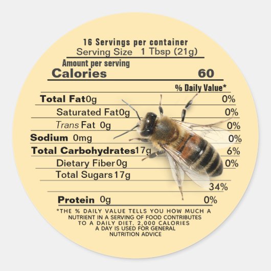 生命サイズビー純粋な蜂蜜の栄養ファクトラベル金ゴールド ラウンドシール (正面)