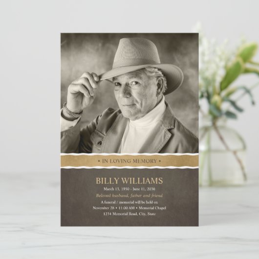 生命サービスの葬儀の記念の写真のお祝い 招待状 (スタンド正面)