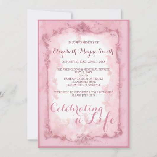 生命ピンクのバラを祝う告別式 招待状 (正面)