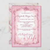 生命ピンクのバラを祝う告別式 招待状 (正面/裏面)