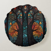 生命モザイクのステンドグラス効果の木 ラウンドクッション (裏面)