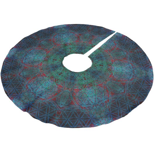 生命六角形の曼荼羅の木のスカートの花 ブラッシュドポリエステルツリースカート (アングル)