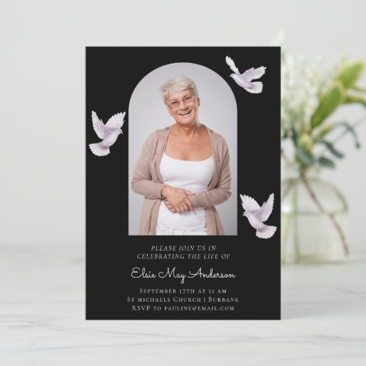 生命写真のスタイリッシュお祝いエレガント 招待状 (スタンド正面)