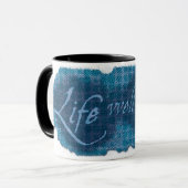 生命十分使いきった青いスローガンのマグ マグカップ (正面左)
