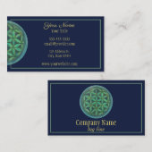 生命名刺の青および緑の花 名刺 (正面/裏面)