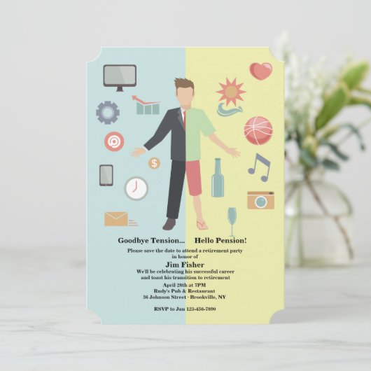 生命変更の退職のパーティの招待状 セーブザデート (スタンド正面)