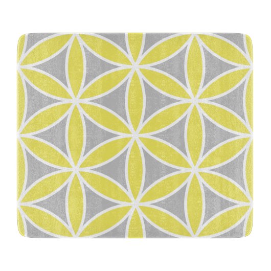 生命大きいPtnの黄色い灰色白の花 カッティングボード (正面)