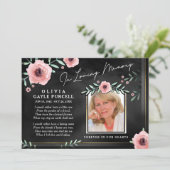 生命招待のピンク及び黒い花柄のお祝い 招待状 (スタンド正面)