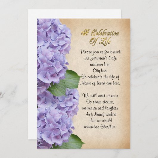 生命招待状アジサイお祝い 招待状 (正面/裏面)